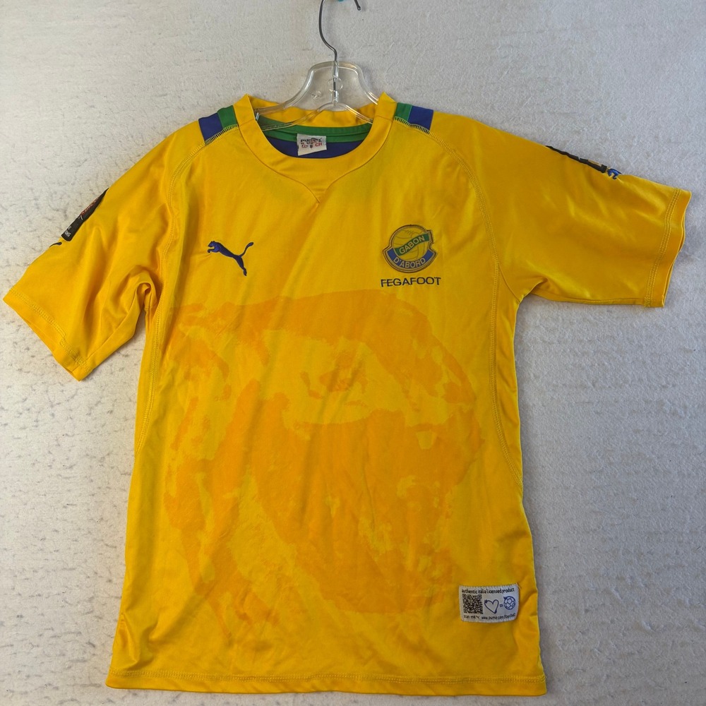 Puma Gabon Soccer Jersey Mens Small Yellow FEGAFOOT CAF African Cup of Nations‎